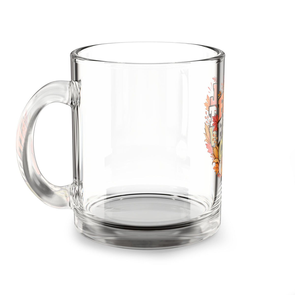 Glass Mug — "Fall Feast Crew" Thanksgiving Coffee Mug with Autumn Leaves & Pumpkins