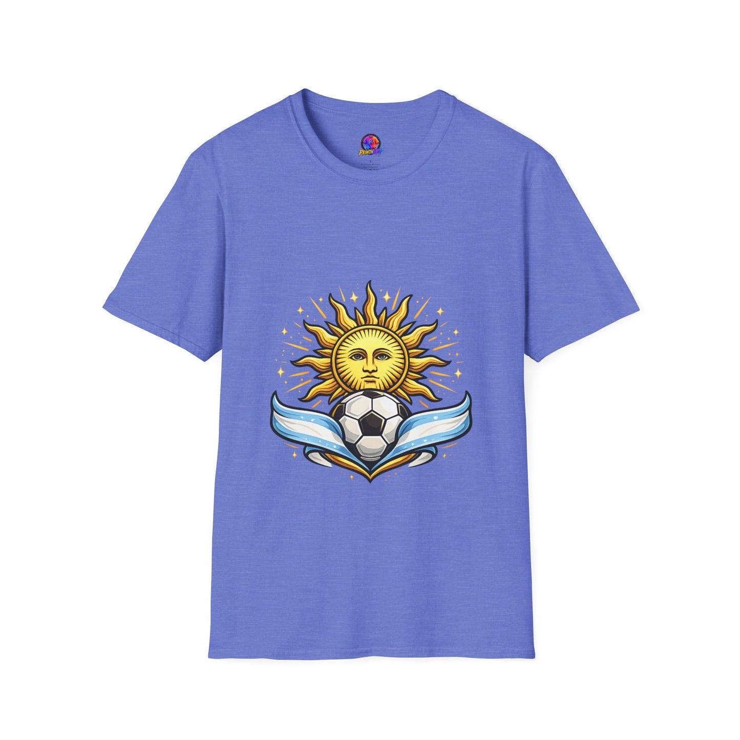 Argentina Sun Face Soccer T-Shirt — Retro Celestial Football Tee