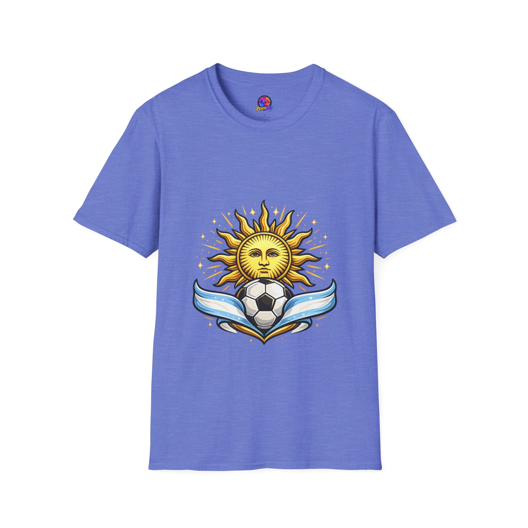 Argentina Sun Face Soccer T-Shirt — Retro Celestial Football Tee