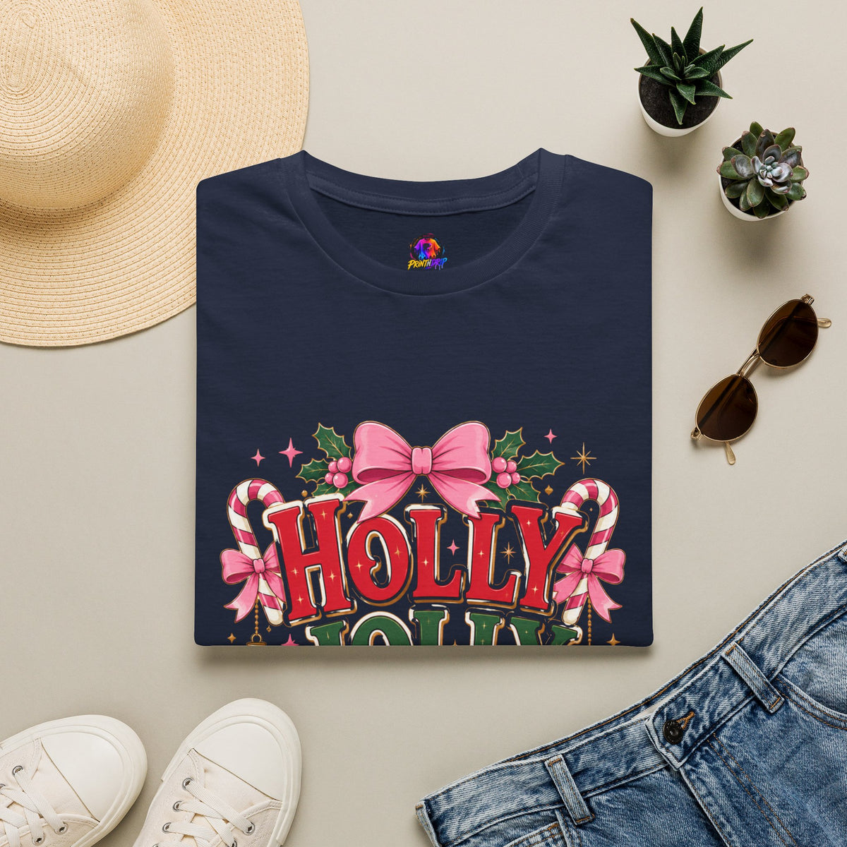 Holly Jolly Girl T-Shirt — Pink Holiday Graphic Tee