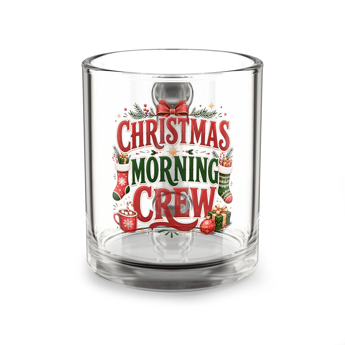 Christmas Glass Mug 10 oz Christmas Morning Crew Glass Mug — 10oz Holiday Coffee Cup