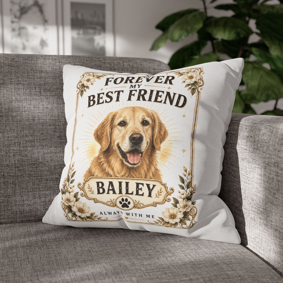Forever My Best Friend Milo Bailey Dog Dad Mom Personalized Dog Pillow – Golden Retriever Memorial Cushion (Name: Bailey)