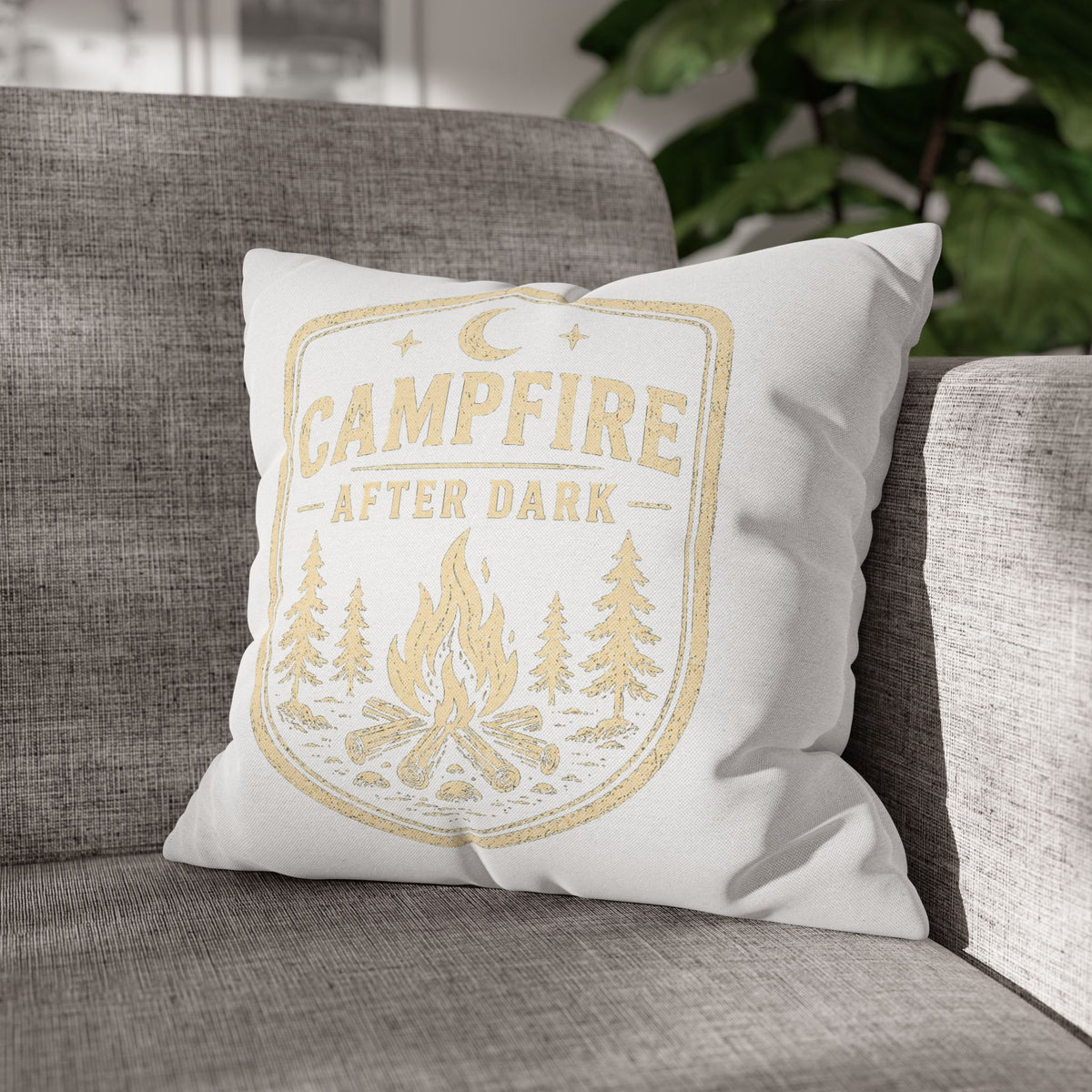 Campfire After Dark Throw Pillowcase Milo Bailey Dog Dad Mom — Cozy Rustic Camping Decor