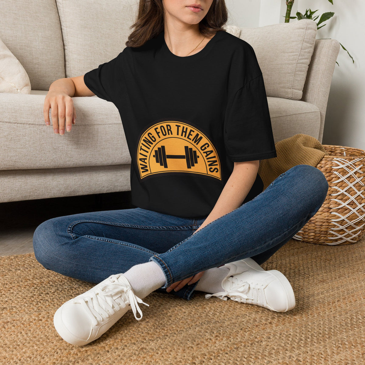 "Waiting For Them Gains" Barbell Crest Tee | Vintage Gym Graphic T-Shirt - Trending Now - September 2026