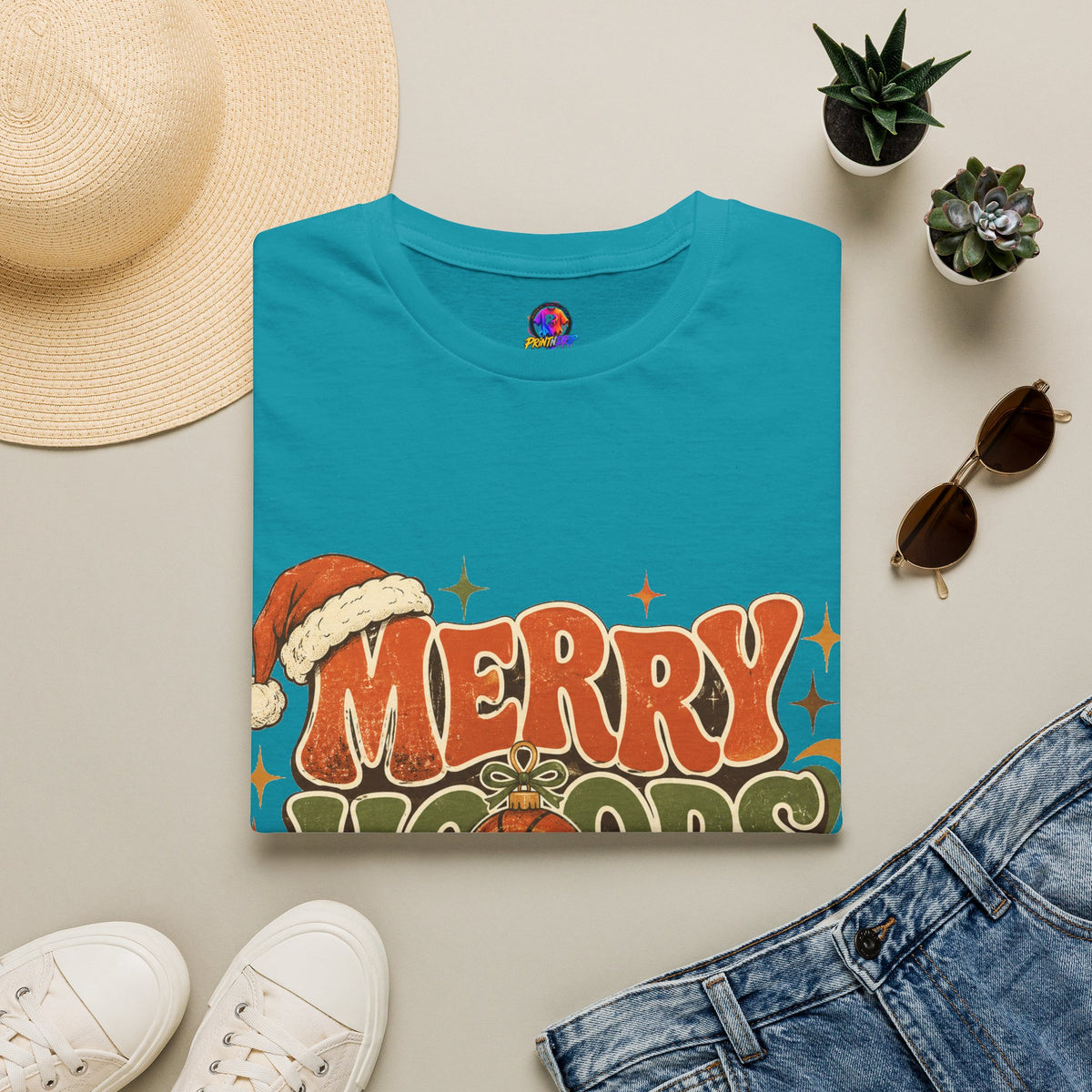 Merry Hoops Mood T-Shirt — Retro Holiday Basketball Christmas Tee