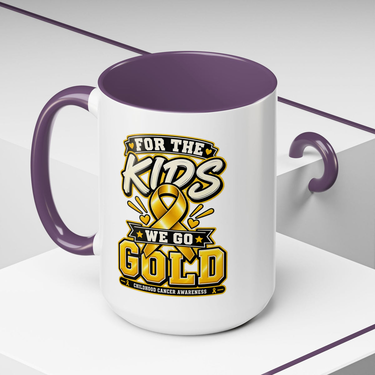 For The Kids We Go Gold Accent Coffee Mug — Childhood Cancer Awareness 11/15oz