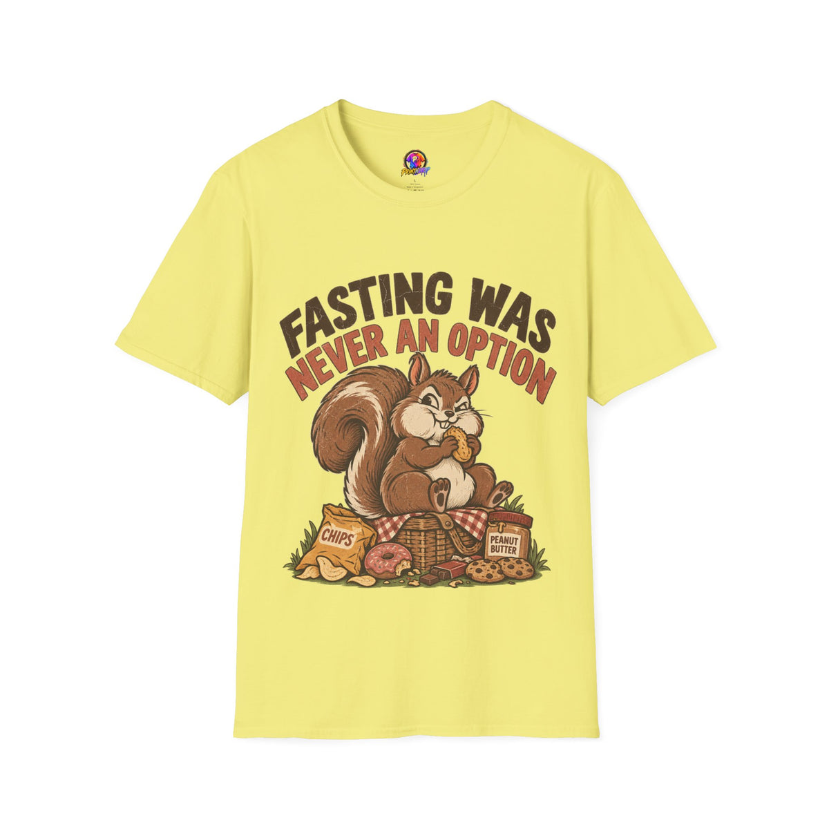 Fasting Was Never an Option T-Shirt — Funny Squirrel Eating Snacks Tee