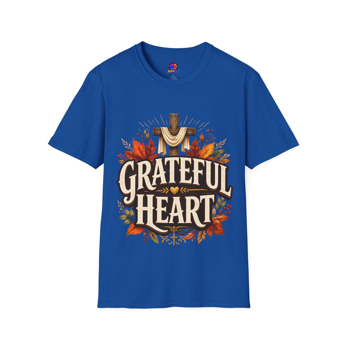 Thanksgiving T-Shirt Grateful Heart T-Shirt — Christian Cross & Autumn Leaves Thanksgiving Tee