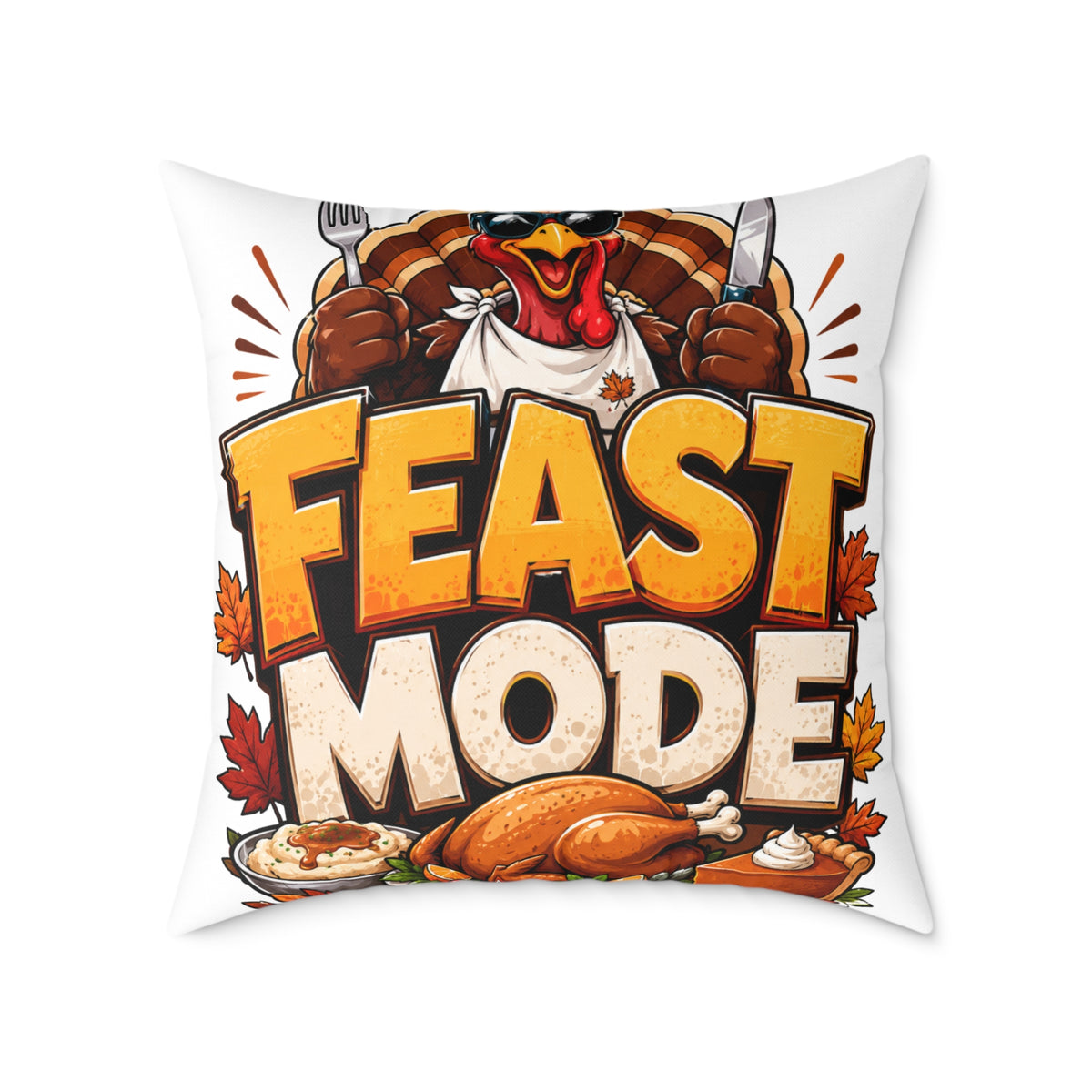 Thanksgiving Feast Mode Throw Pillow — Thanksgiving Turkey Holiday Decor