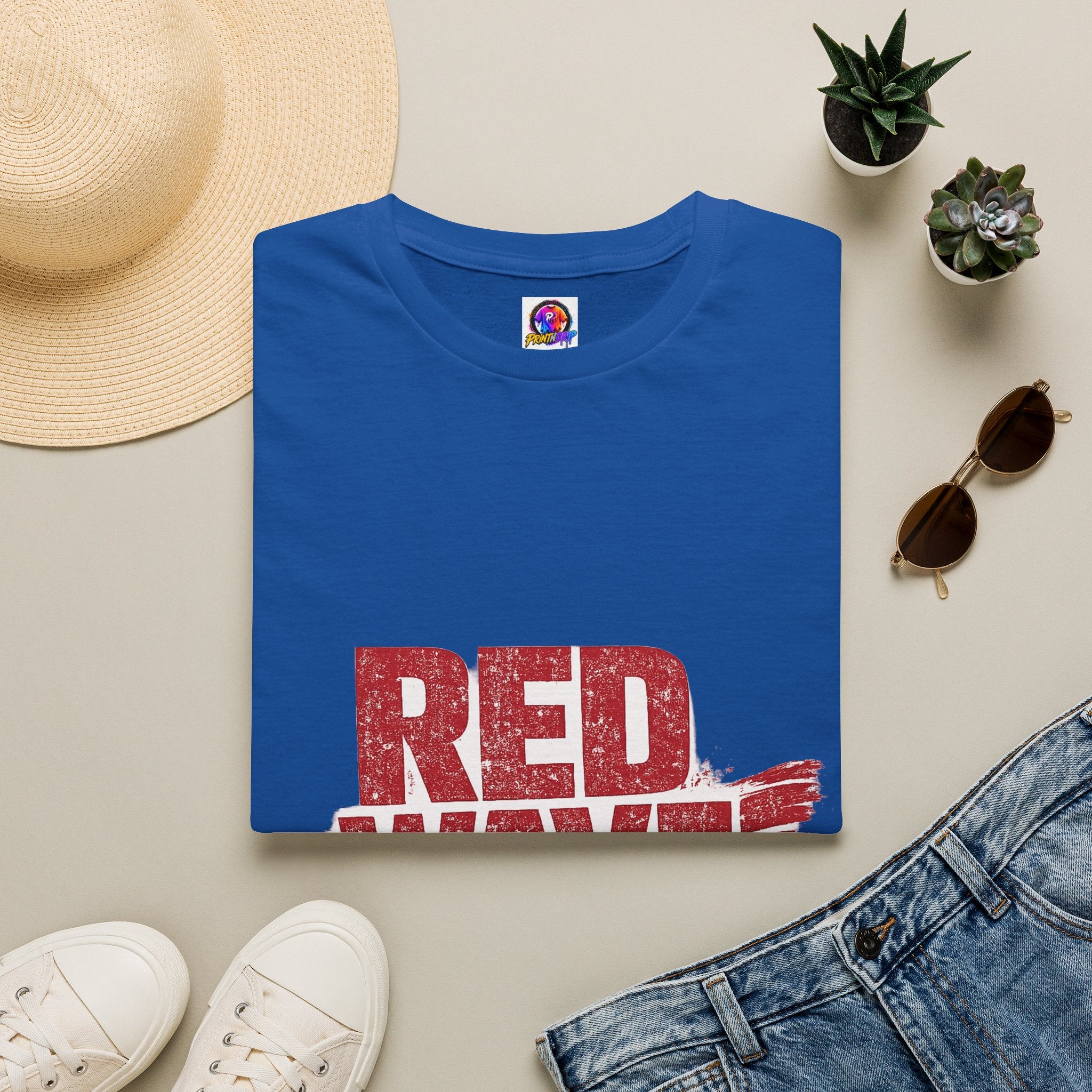 South Korea Red Wave Graphic T‑Shirt — Vintage Distressed Logo Tee