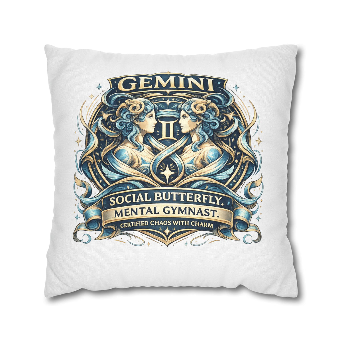 Gemini Zodiac Pillowcase — "Social Butterfly, Mental Gymnast" Decorative Throw Pillow