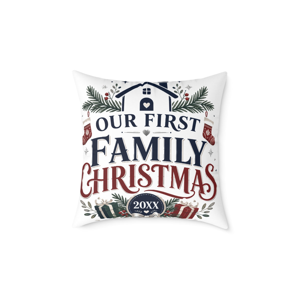 Our First Family Christmas Pillow — Personalized Holiday Decorative Throw Cushion