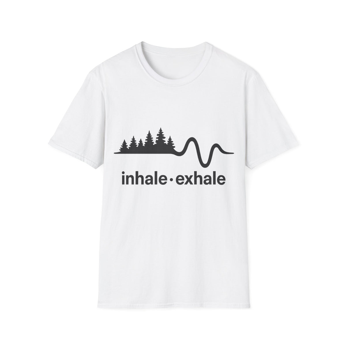 "Inhale Exhale" Mountain Pulse Graphic Tee - Minimalist Breathe Yoga Mindfulness White T-Shirt - Trending Now - September 2026