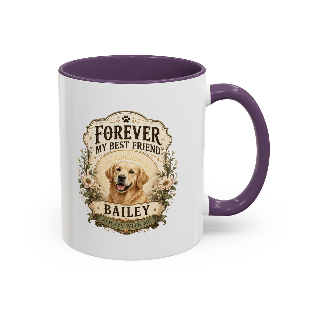 Milo Bailey Dog Dad Mom Forever My Best Friend Dog Coffee Mug — Personalized Pet Name Golden Retriever Accent Mug