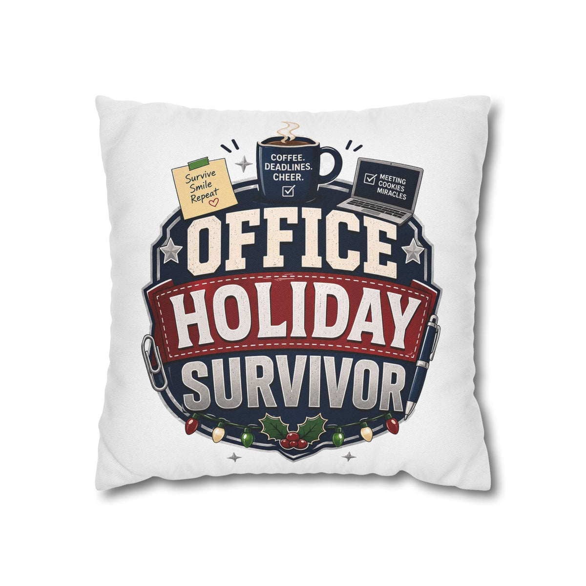 Office Holiday Survivor Pillowcase Modern Day Christmas  - Funny Workplace Christmas Decor