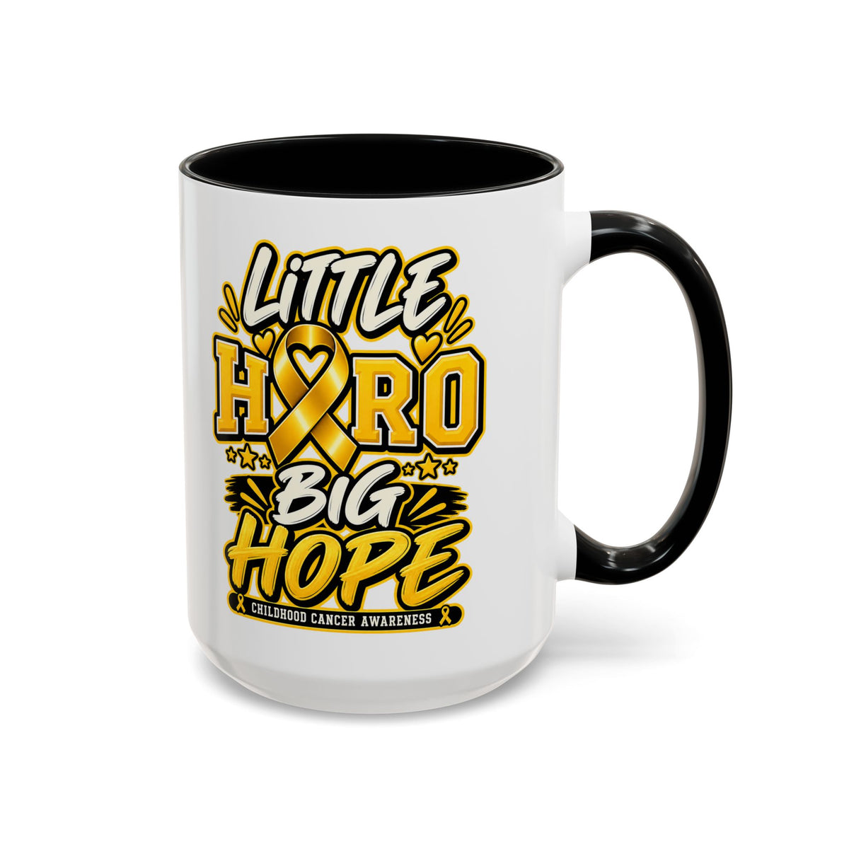 Little Hero Big Hope Coffee Mug — Childhood Cancer Awareness Accent Mug (11/15 oz)