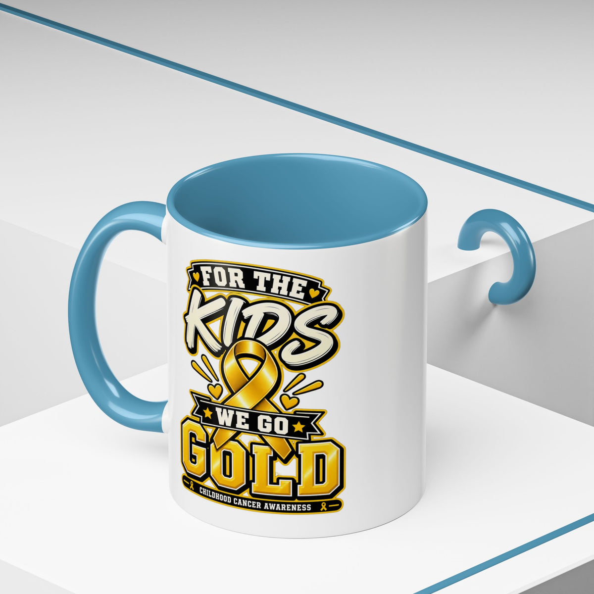 For The Kids We Go Gold Accent Coffee Mug — Childhood Cancer Awareness 11/15oz