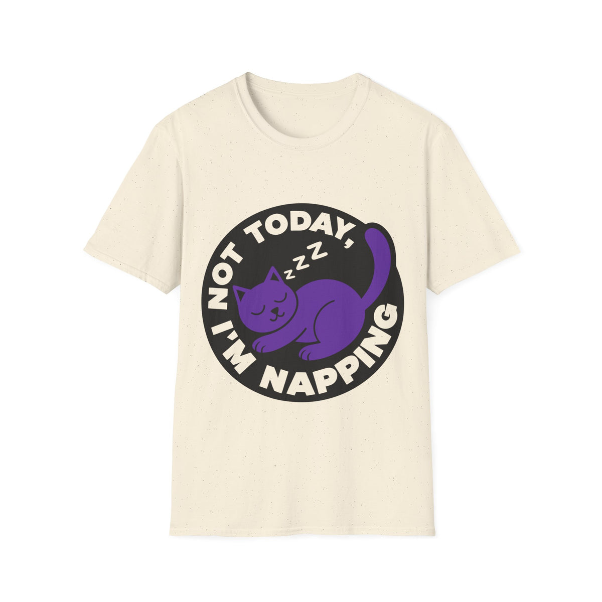 Not Today I'm Napping Purple Cat Tee - Funny Sleeping Kitten Badge Graphic T-Shirt - Trending Now - September 2026