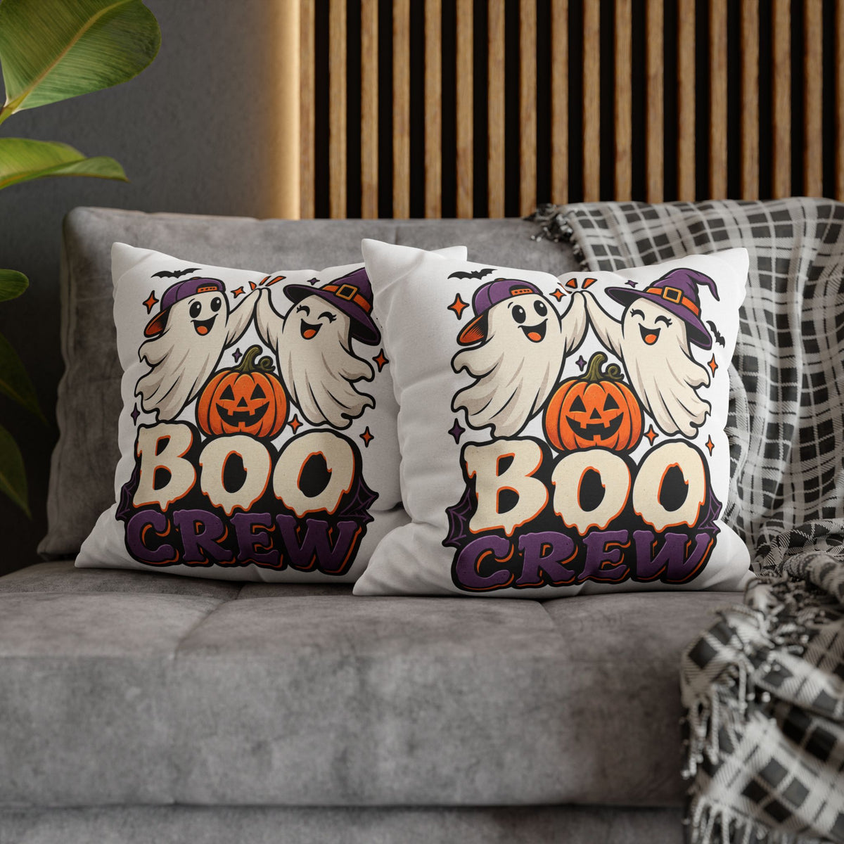 Halloween Boo Crew Pillowcase — Cute Ghost Pumpkin Decorative Throw Pillow Cover