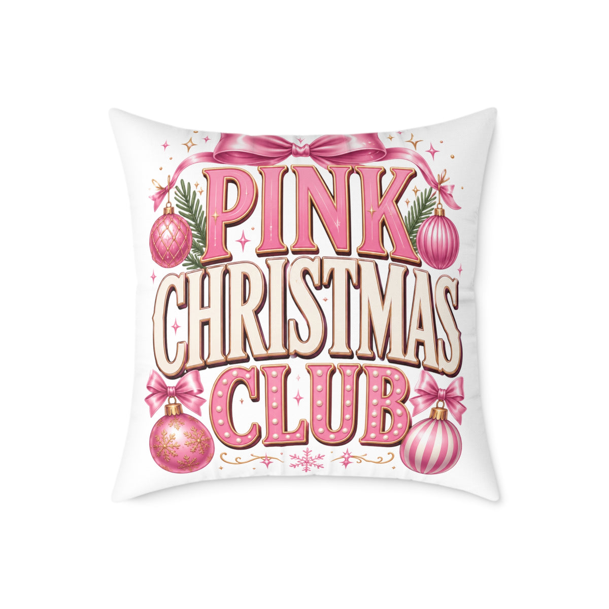 Pink Christmas Club Throw Pillow — Festive Pink Holiday Decorative Cushion