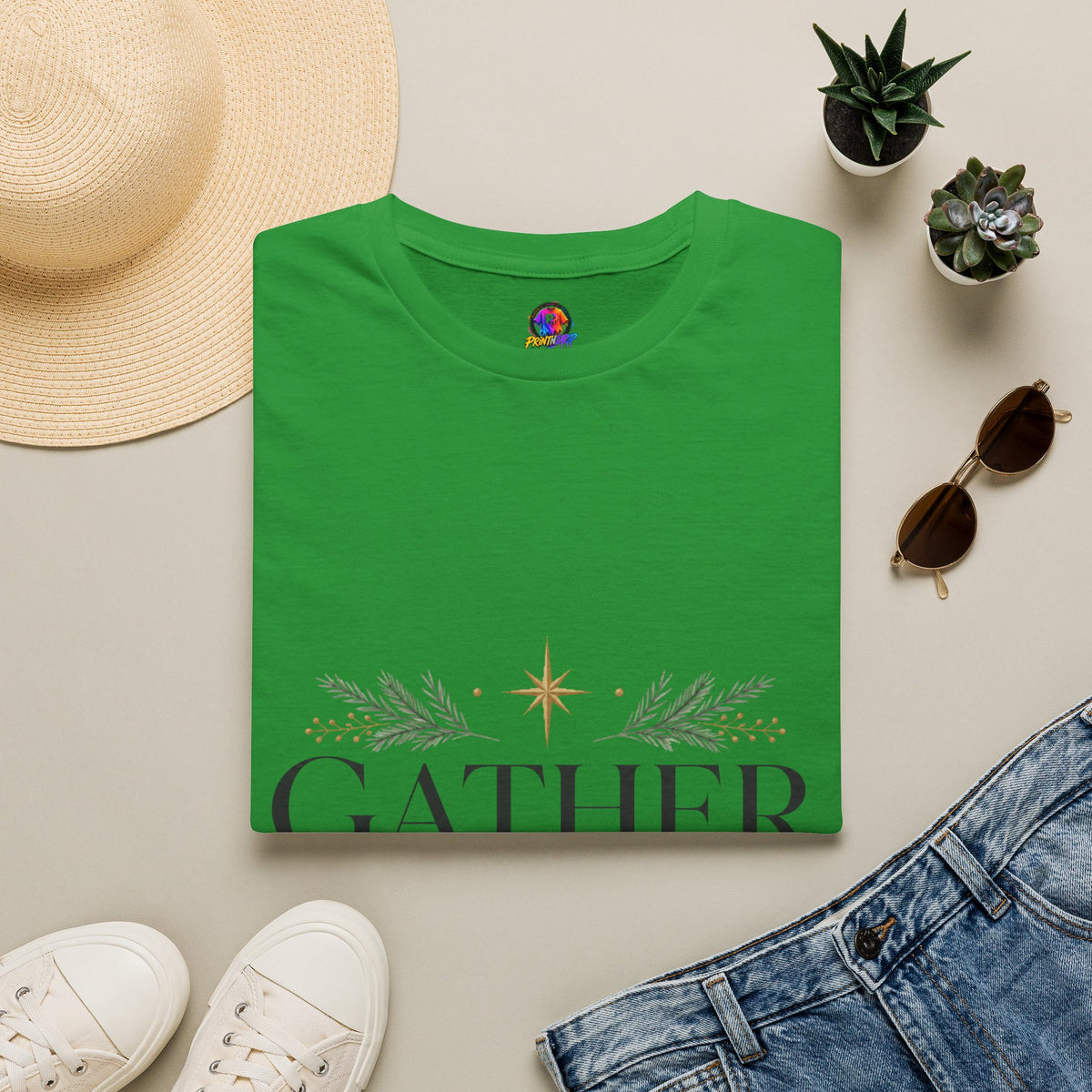 Gather in Grace T-Shirt — Elegant Holiday Floral Typography Tee