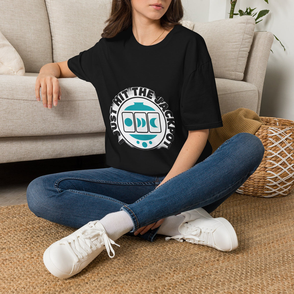 I Just Hit The Jackpot Retro Badge Tee - Lucky Slot Machine Graphic T-Shirt - Trending Now - September 2026
