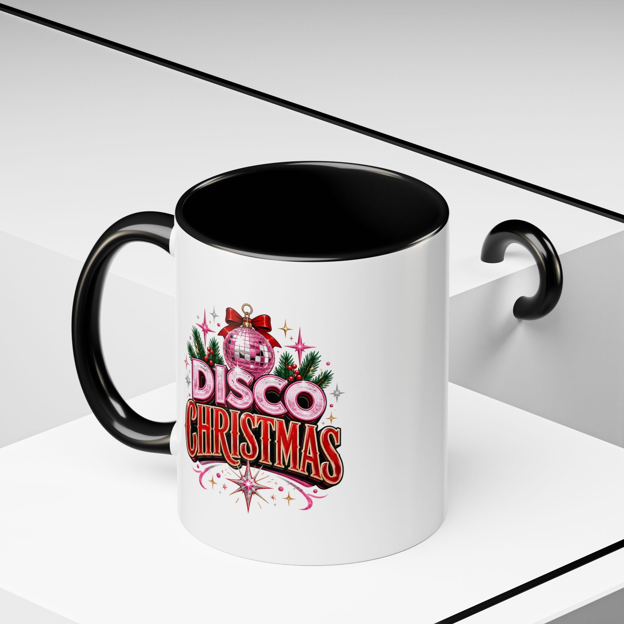 Disco Christmas Coffee Mug — Retro Holiday Disco Ball Christmas Tree Accent Mug