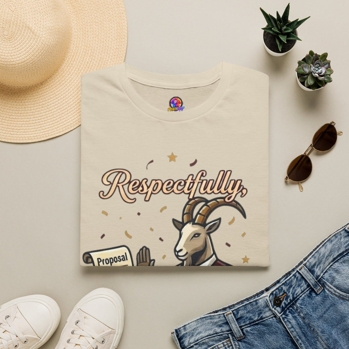 T-Shirt — "Respectfully, No" Capricorn Goat Proposal Funny Zodiac Tee
