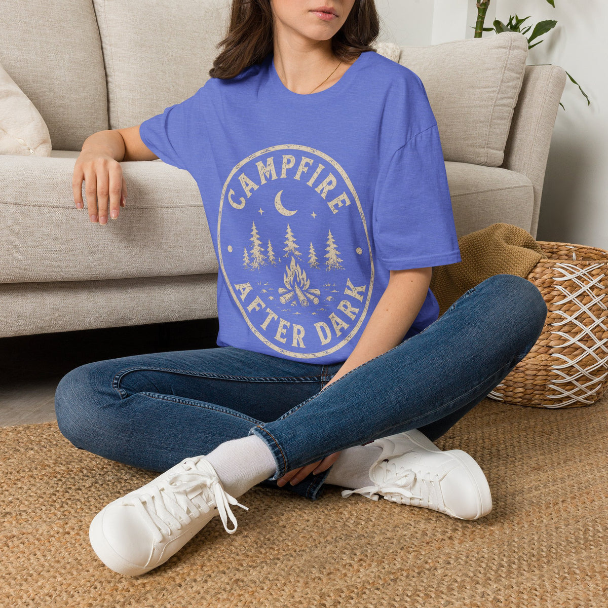 Campfire T-Shirt — 'Campfire After Dark' Vintage Moon & Trees Graphic