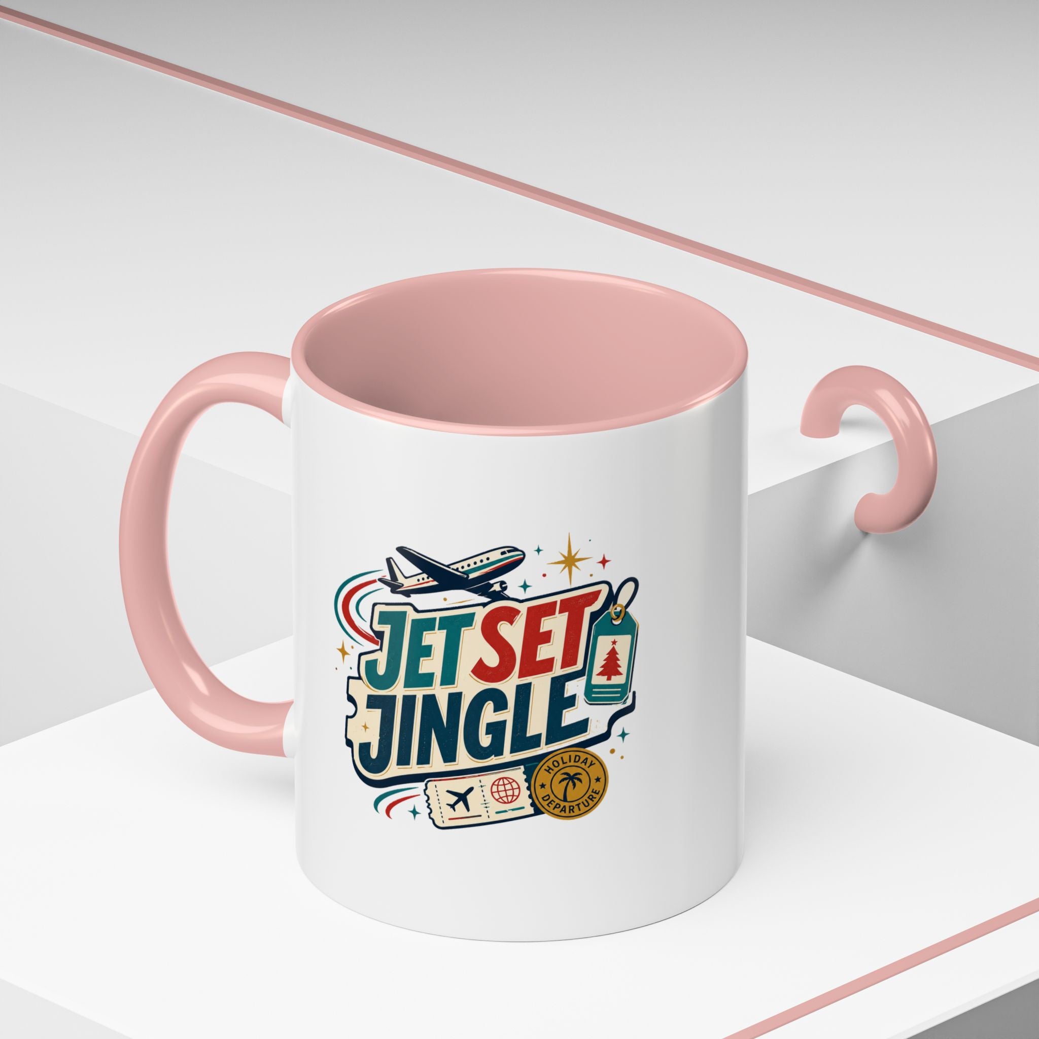Modern Day Christmas Jet Set Jingle Coffee Mug — Holiday Travel Themed Accent Mug