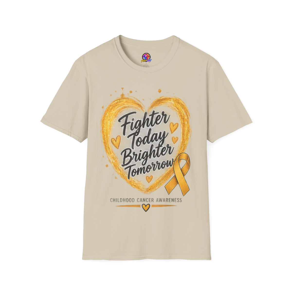 Childhood Cancer Awareness T-Shirt — "Fighter Today Brighter Tomorrow" Gold Ribbon