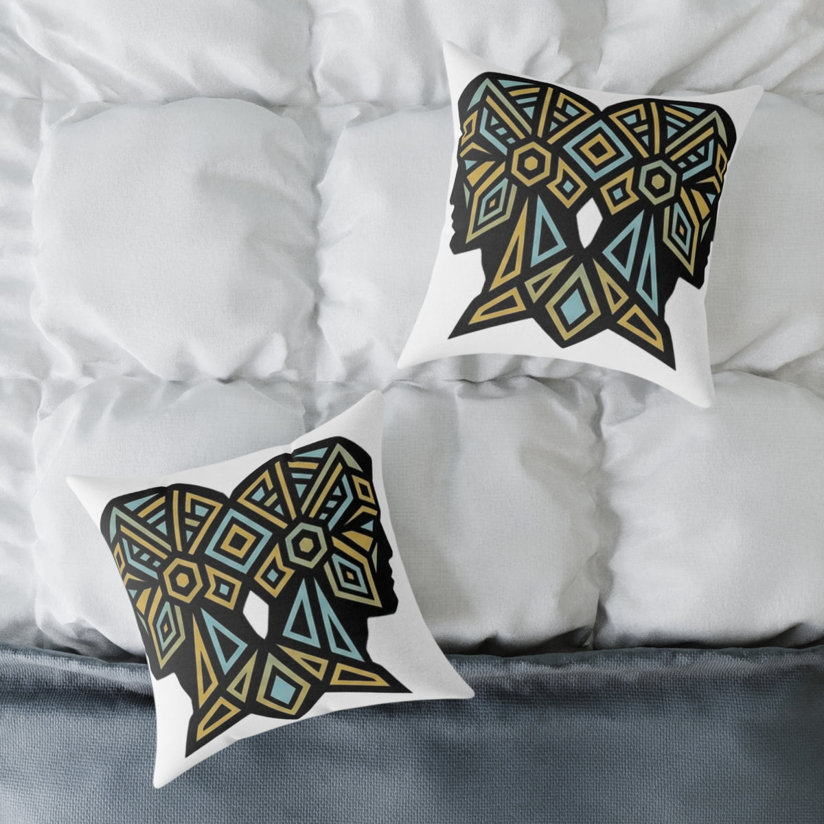 Gemini Zodiac Geometric Elephant Throw Pillow — Boho Tribal Canvas Accent