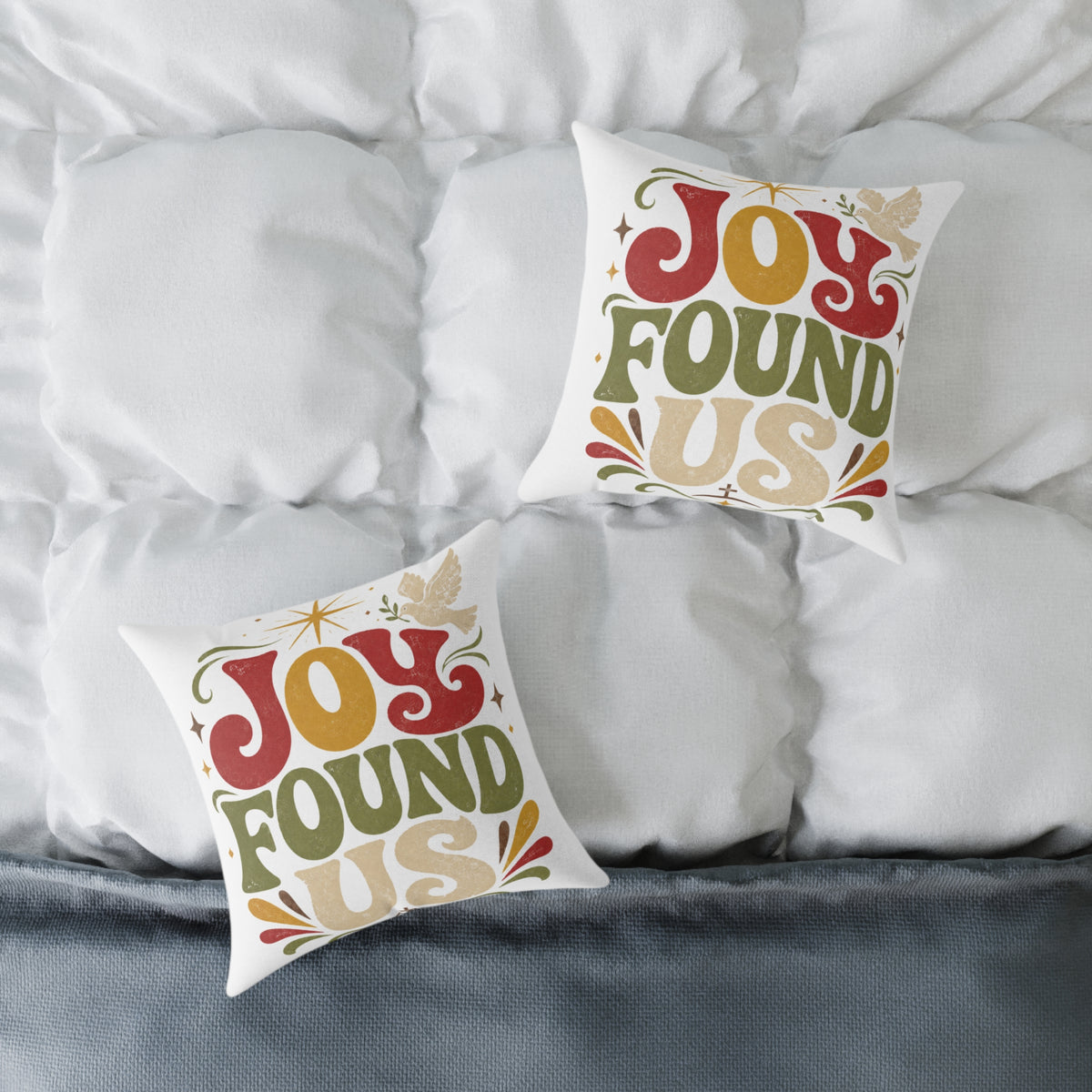 Christmas Joy Found Us Holiday Throw Pillow — Retro Christmas Decorative Cushion