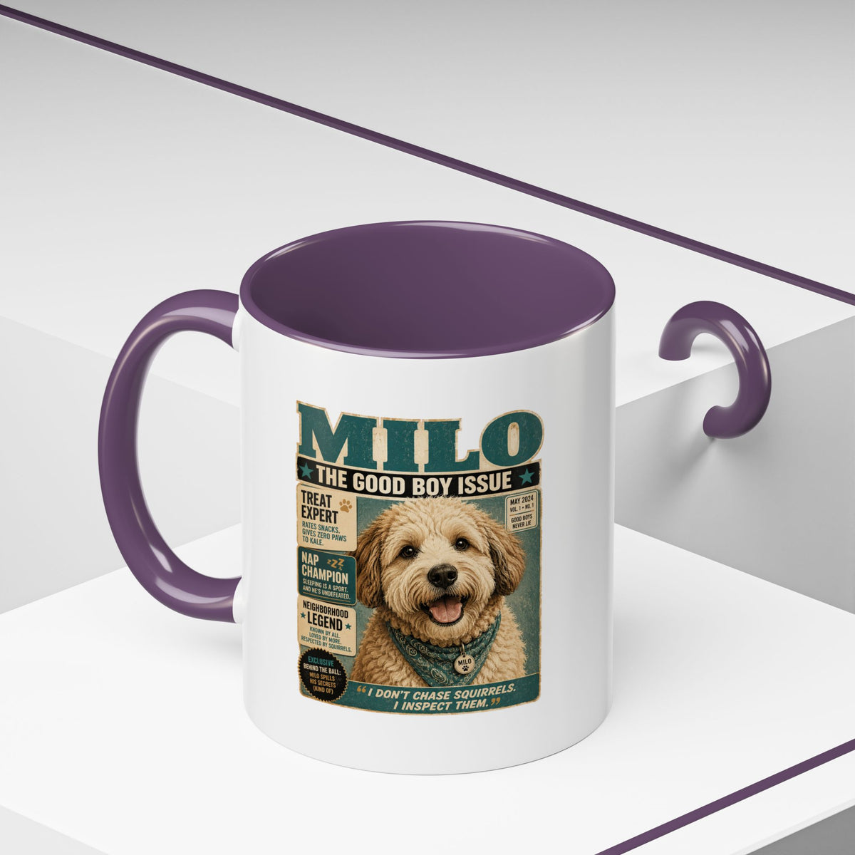Milo Bailey Dog Dad Mom Milo 'The Good Boy Issue' Accent Coffee Mug – Cute Dog Magazine Cover Design