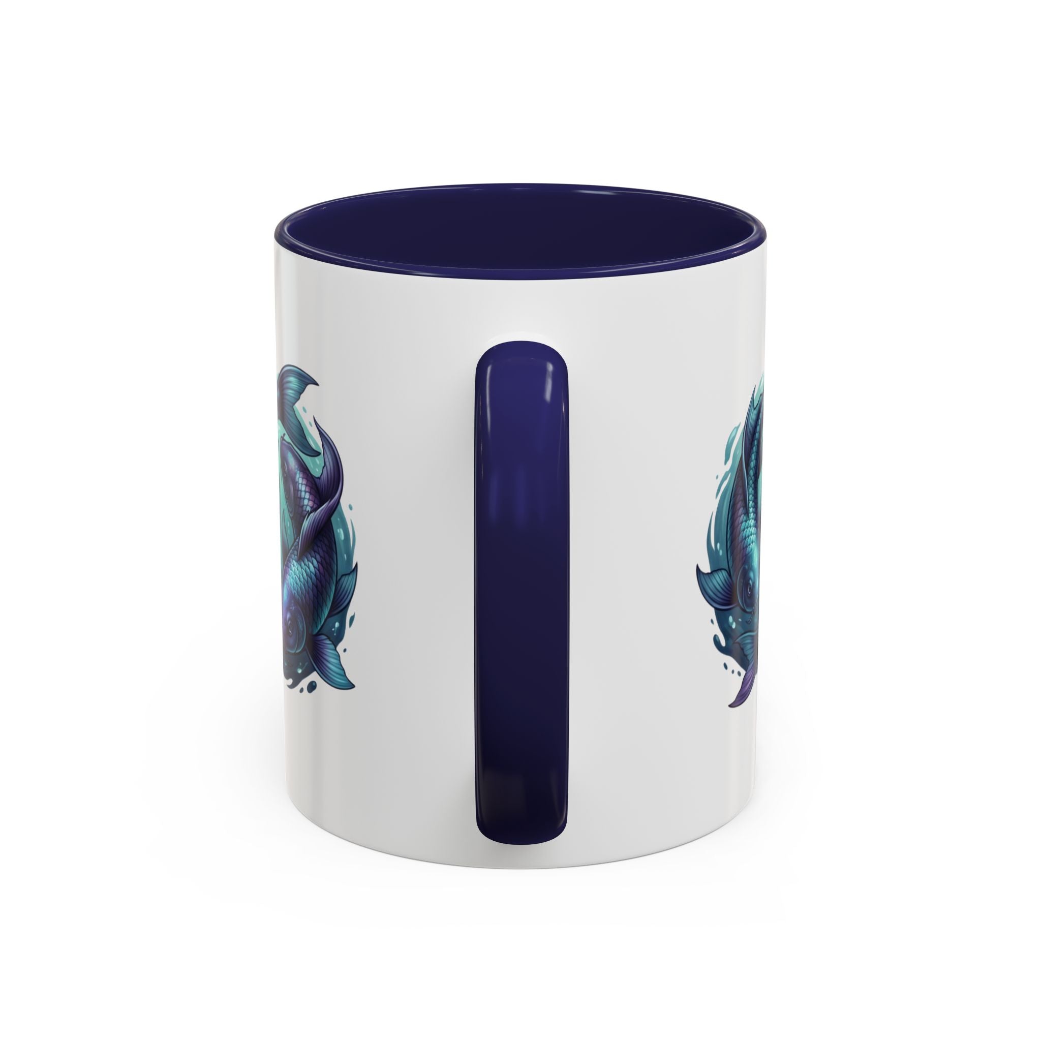 Koi Fish Accent Coffee Mug — Blue Pisces Ceramic Mug