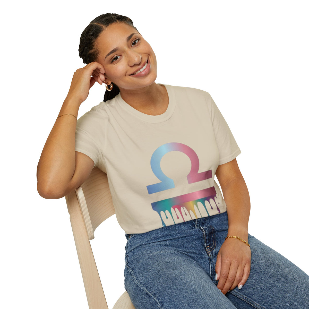 Libra Zodiac Omega Symbol T‑Shirt — Pastel Gradient Drip Graphic Shirt