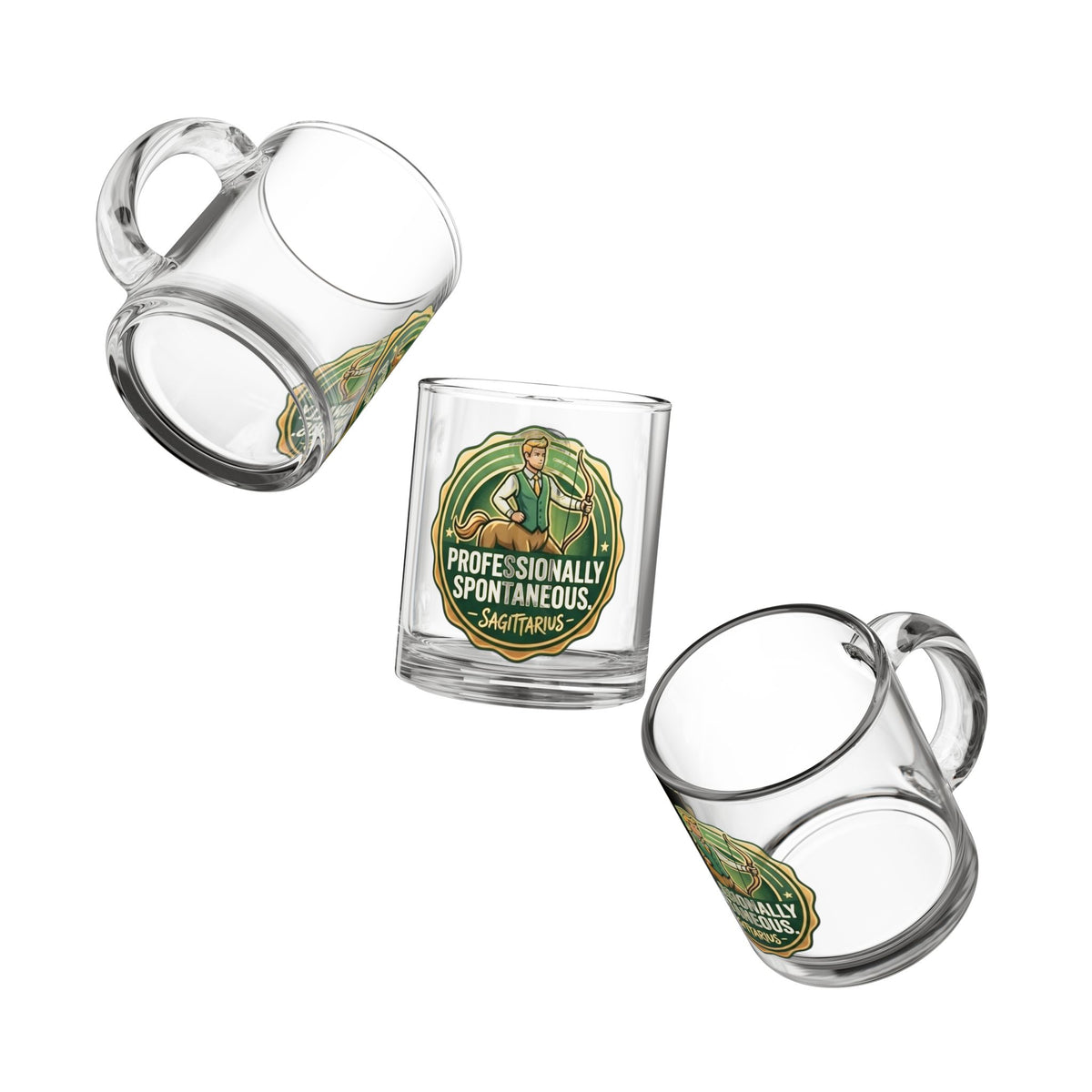 Sagittarius Glass Mug - "Professionally Spontaneous" 10oz Zodiac Coffee Cup