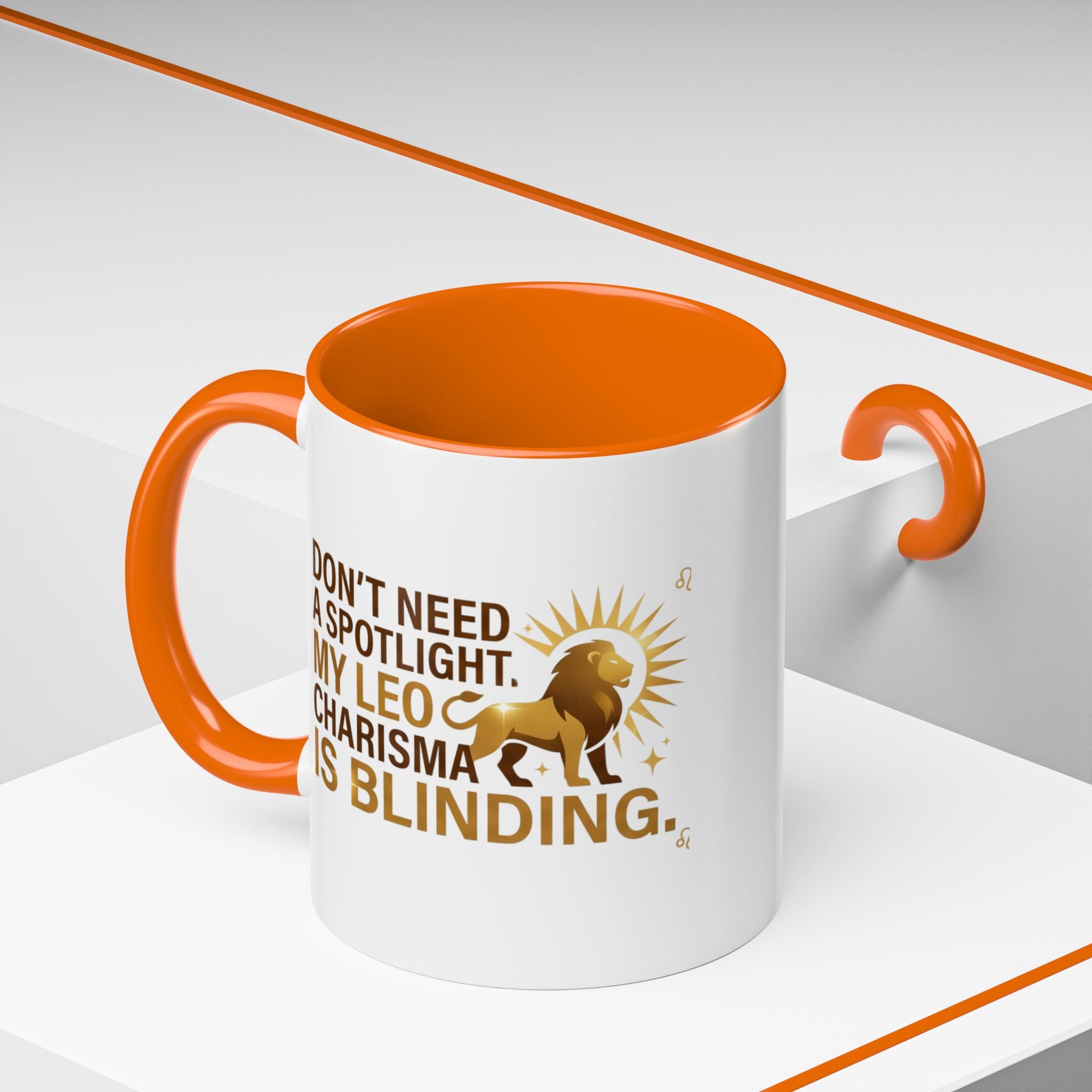 Leo Horoscope Coffee Mug — “My Leo Charisma Is Blinding” Accent Mug