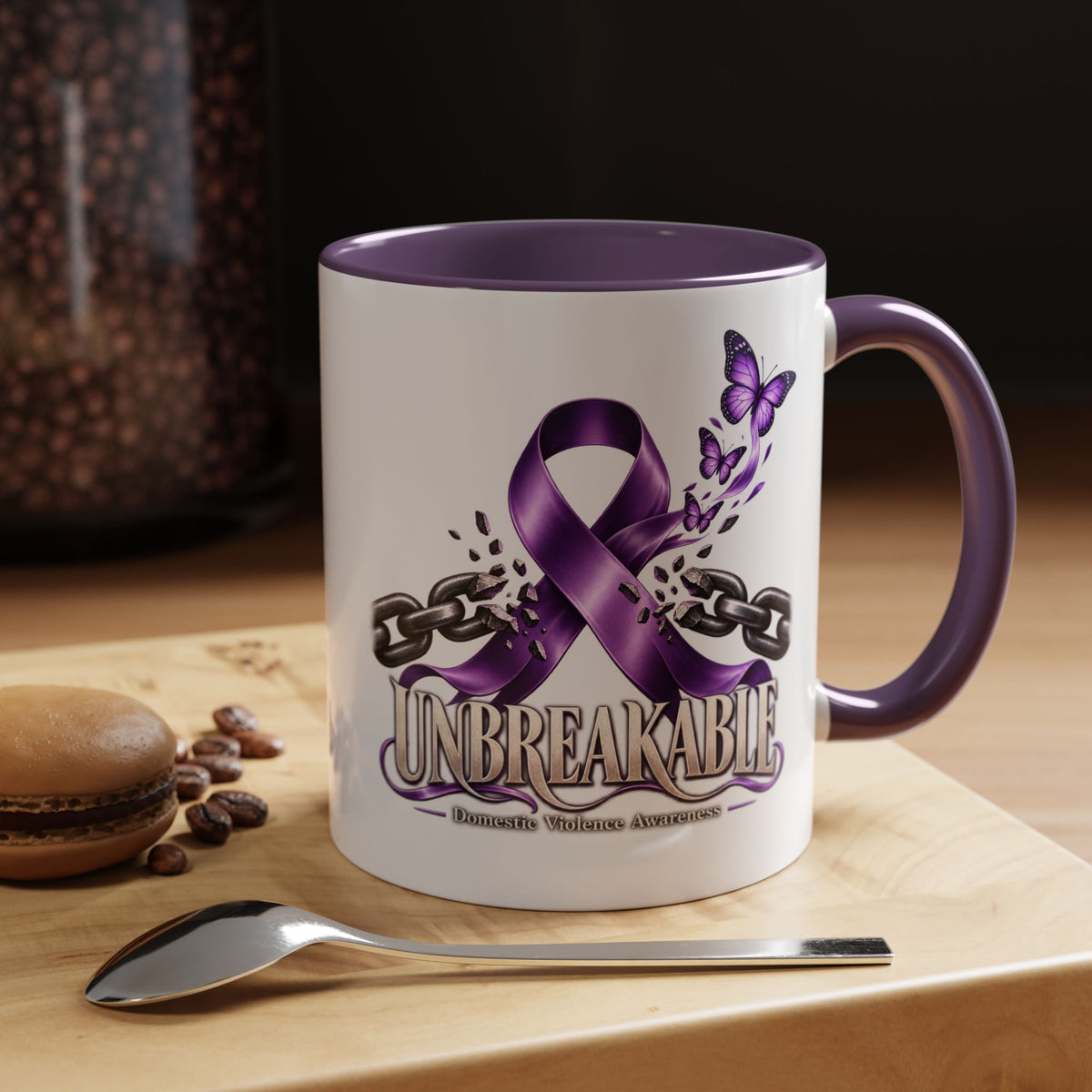 Unbreakable Purple Ribbon Coffee Mug —Domestic Violence Awareness Support Accent Mug