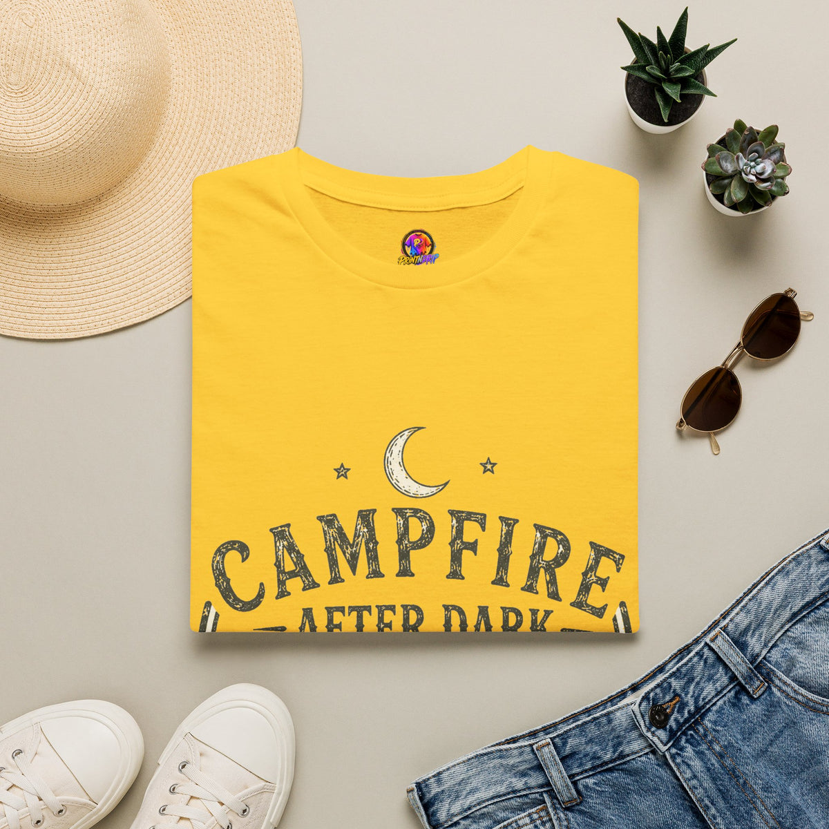 Campfire T-Shirt — "Campfire After Dark" Moonlit Camping Graphic
