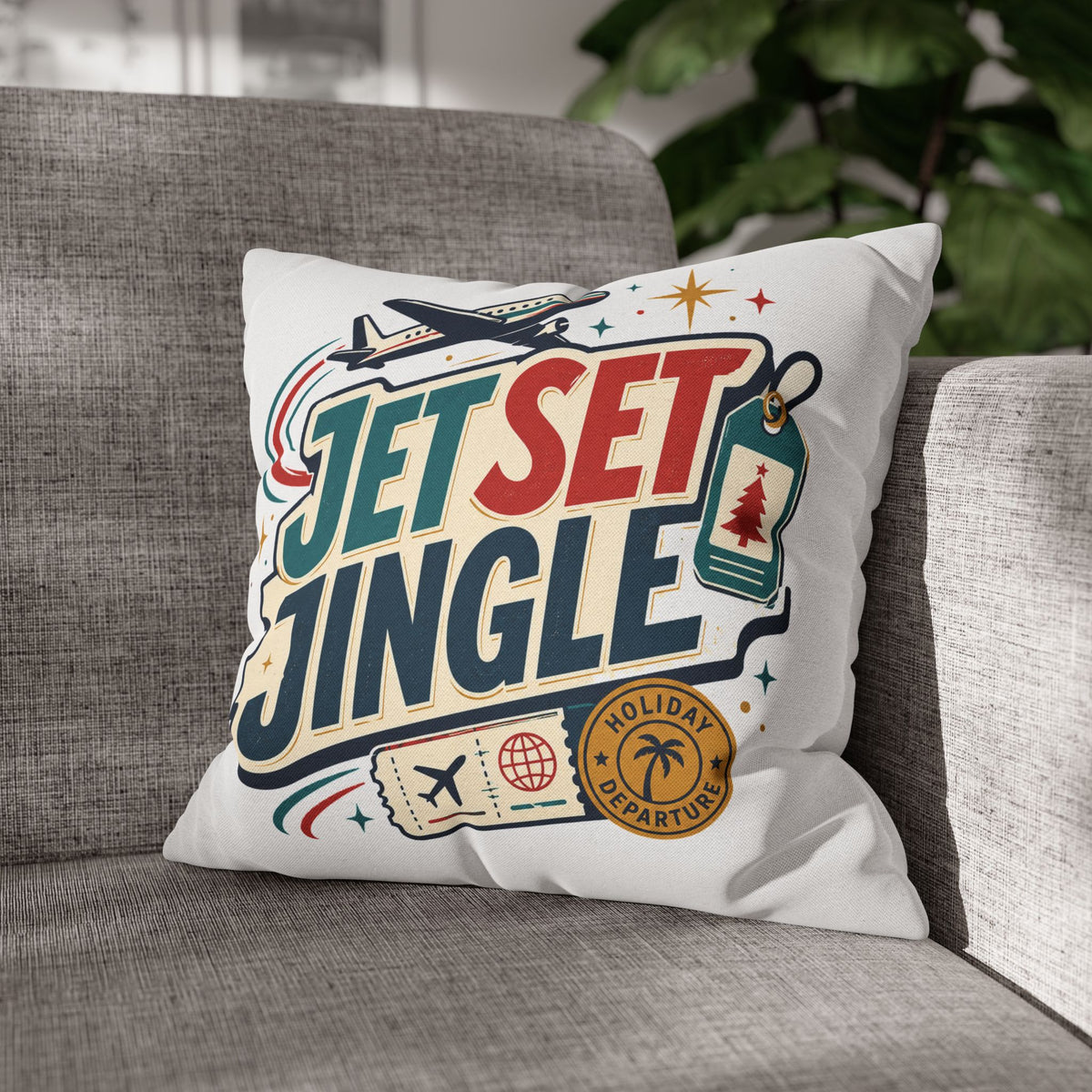 Jet Set Jingle Travel Pillowcase Modern Day Christmas  – Holiday Airplane Throw Pillowcase
