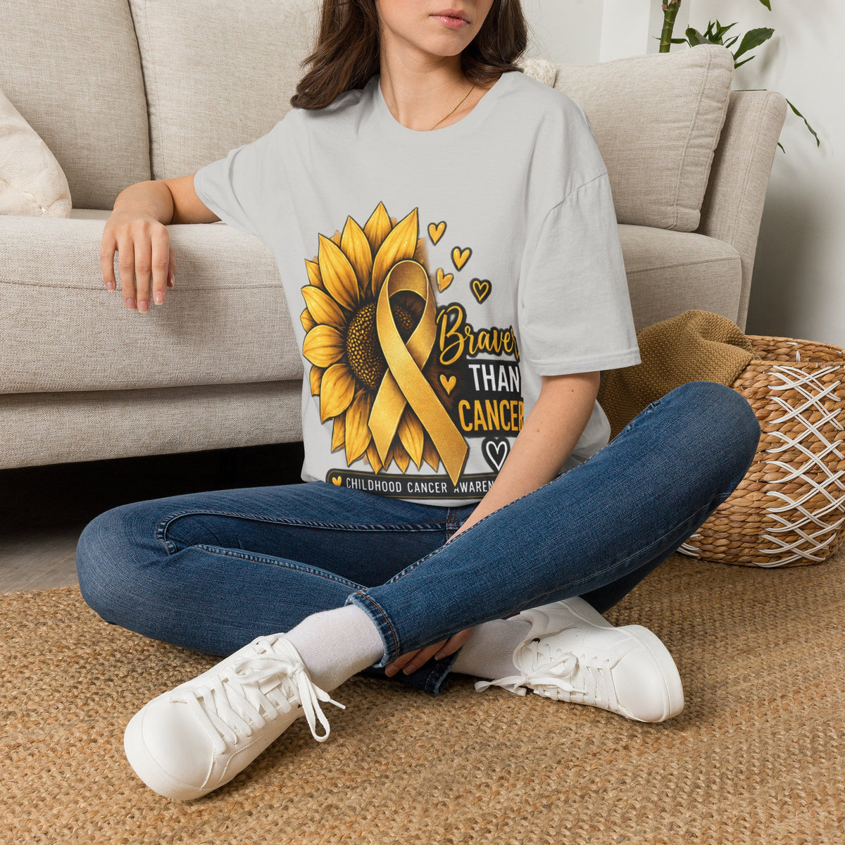 Braver Than Cancer Childhood Cancer Awareness Sunflower T-Shirt