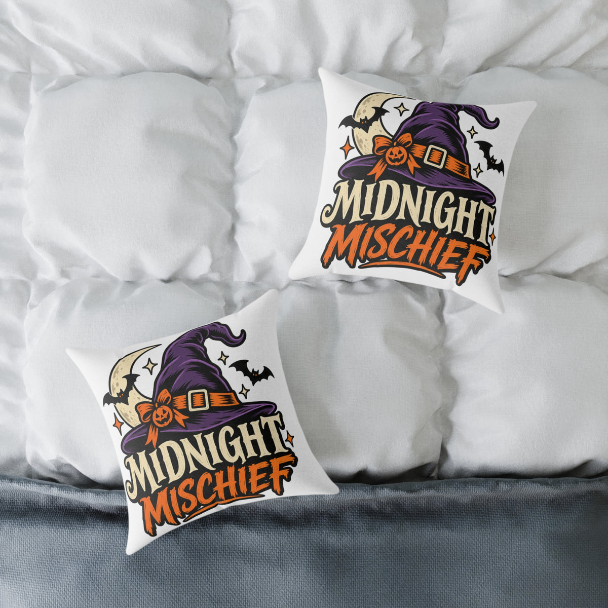 Midnight Mischief Halloween Pillow – Witch Hat & Bats Decorative Throw Pillow