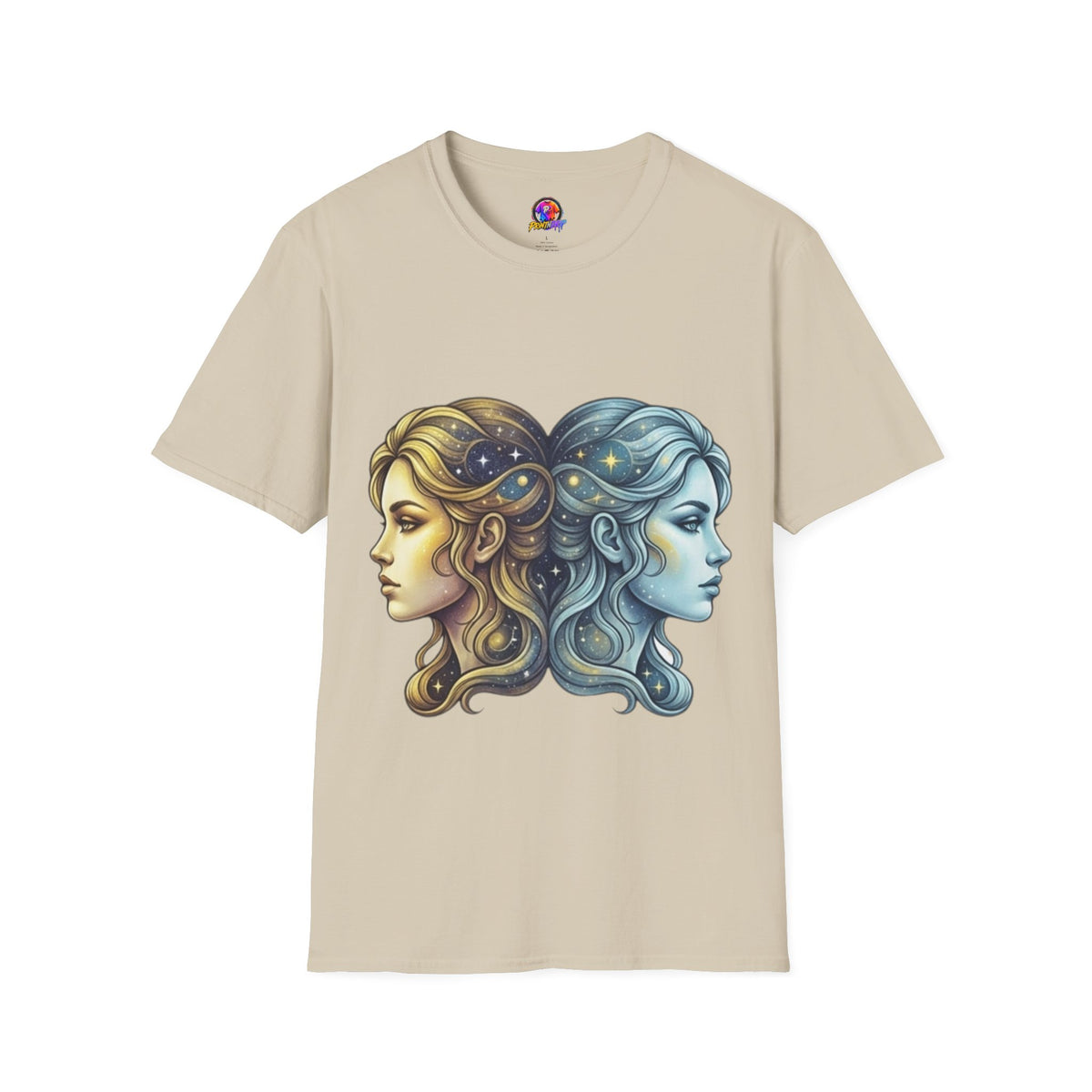 Zodiac Gemini Sun & Moon T-Shirt — Dual Faces Cosmic Design