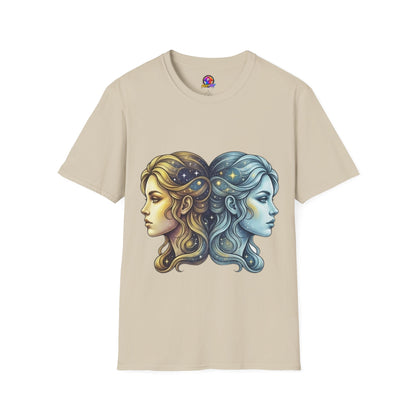 Zodiac Gemini Sun & Moon T-Shirt — Dual Faces Cosmic Design