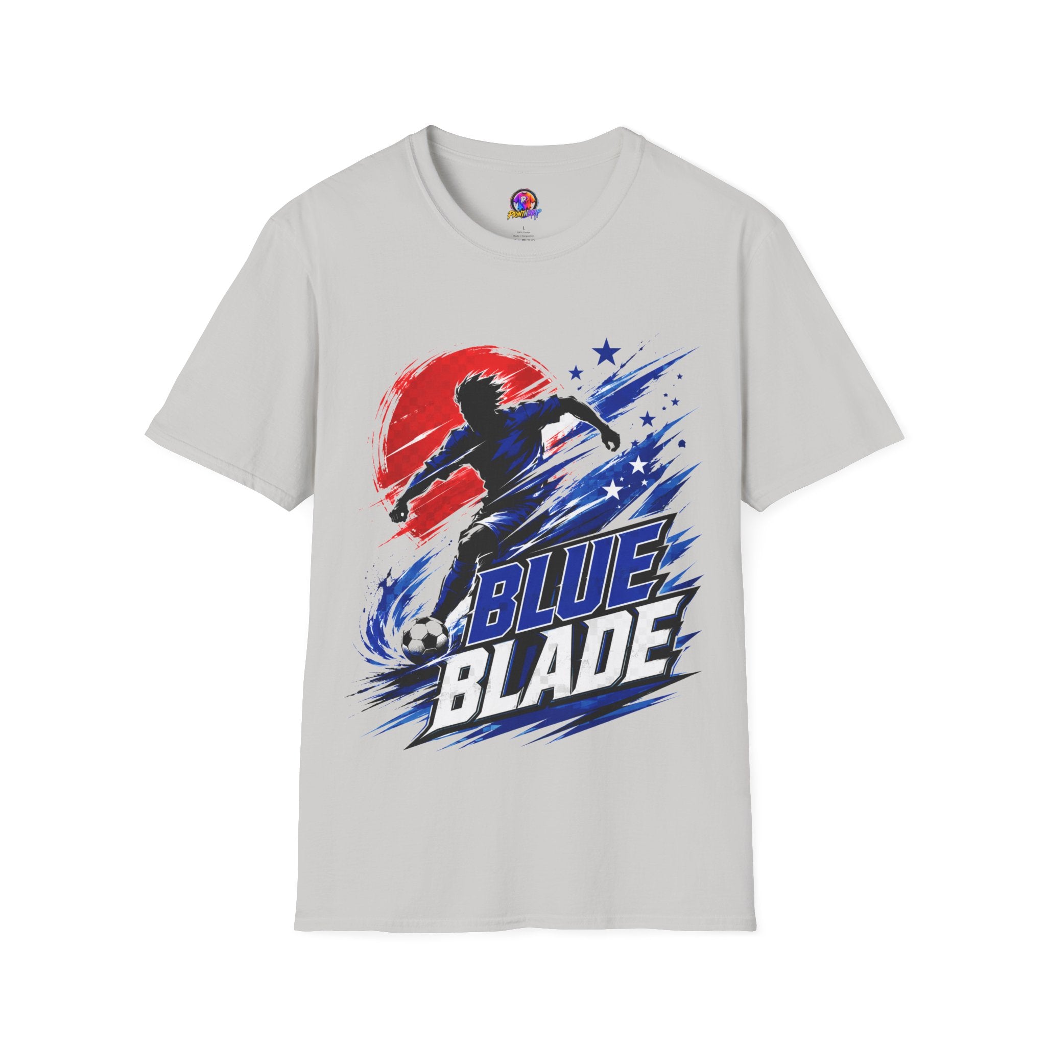 Japan T-Shirt — Blue Blade Soccer Graphic Tee (Red & Blue Starburst)