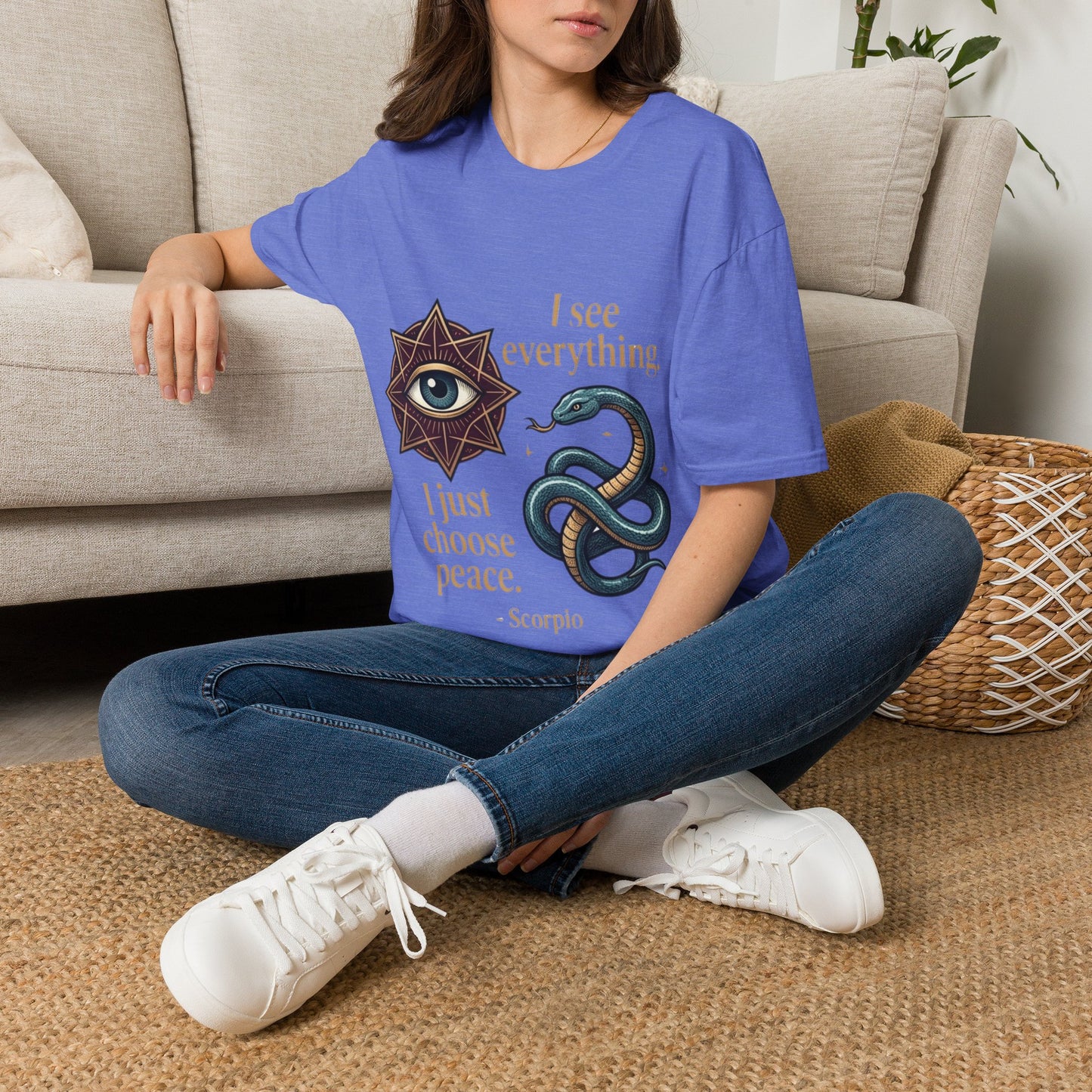 Scorpio “I See Everything” Zodiac T‑Shirt — Astrological Snake & All‑Seeing Eye Design