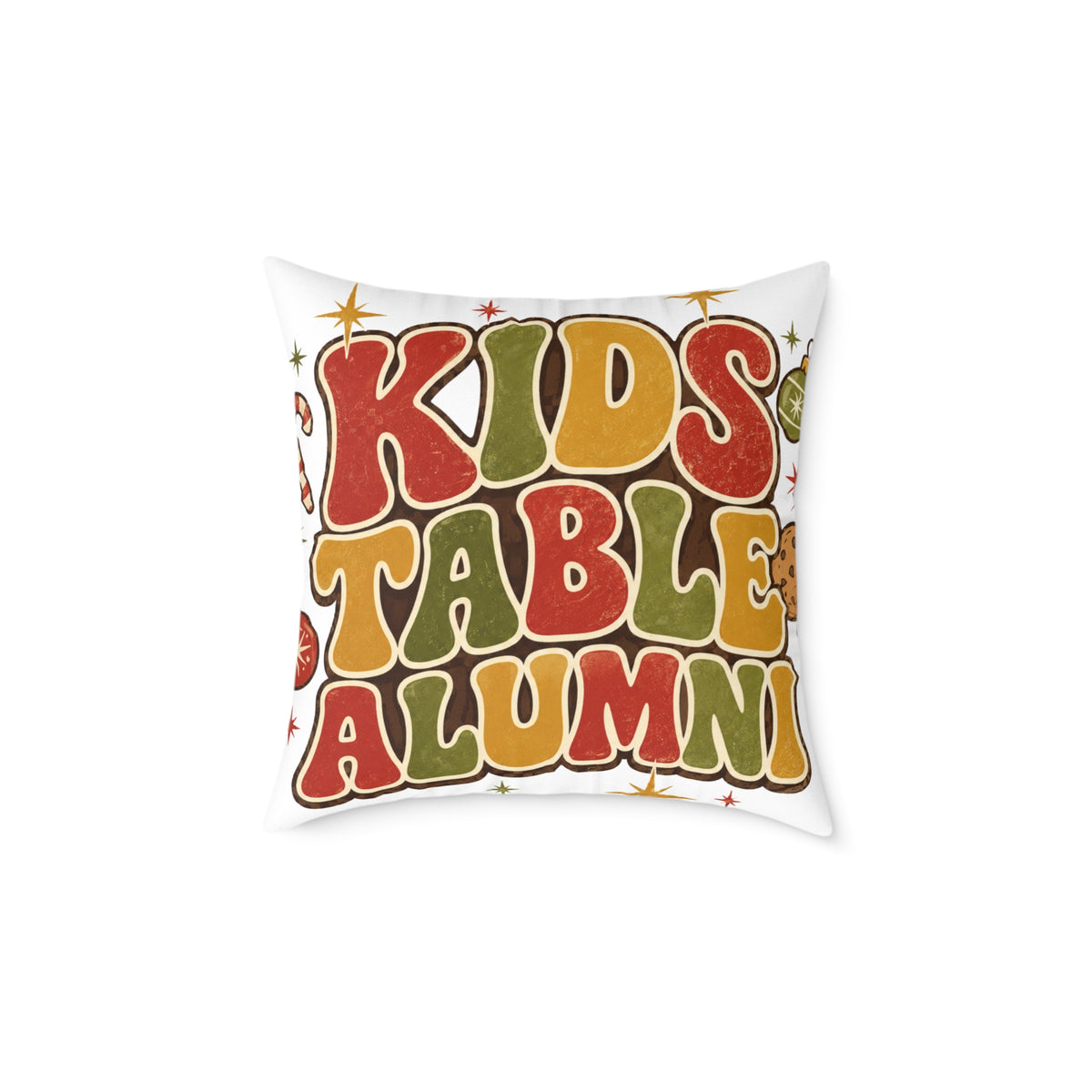 Christmas Kids Table Alumni Throw Pillow — Retro 70s Thanksgiving Accent Cushion