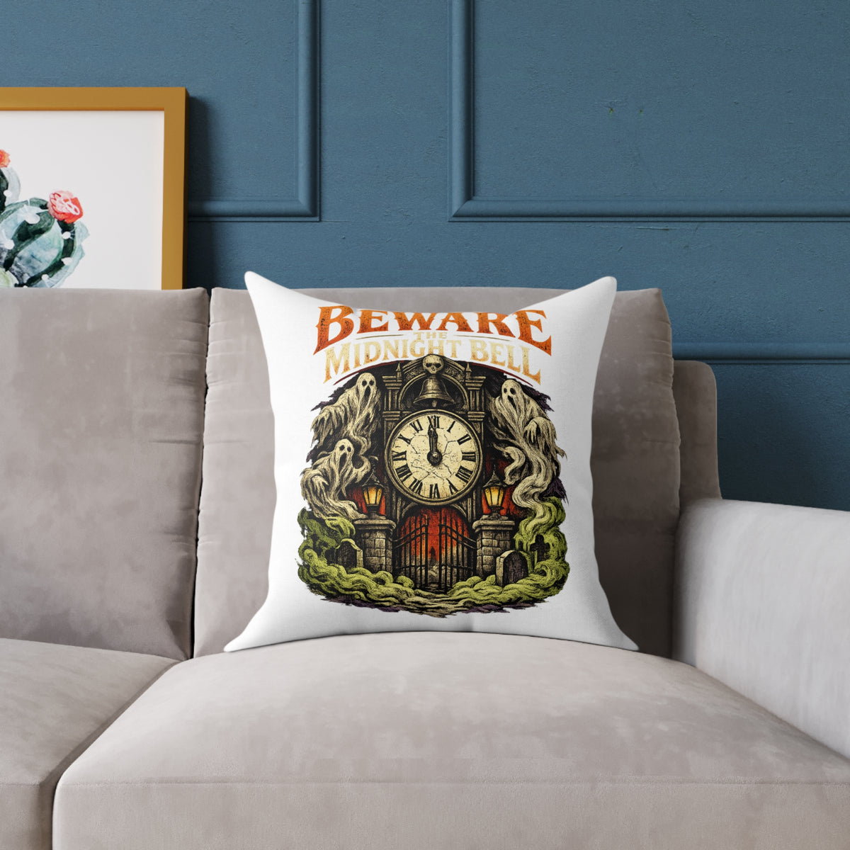 Halloween Beware Of Midnight Square Poly Canvas Pillow