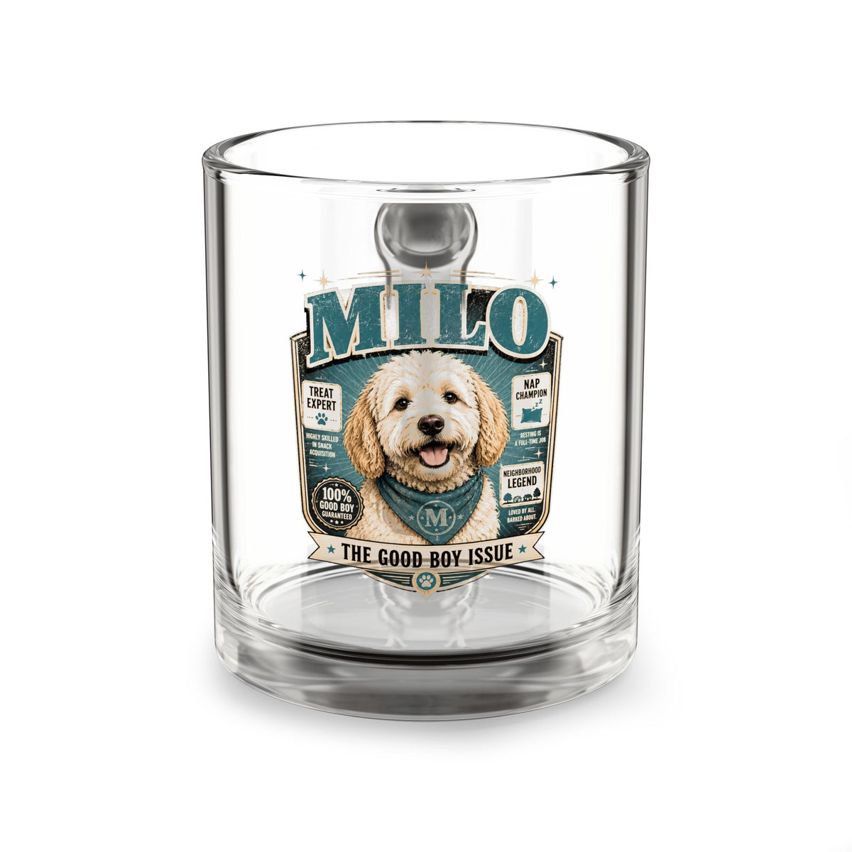 Personalized Dog Glass Mug — "Milo" Portrait Coffee Cup, The Good-Boy Issue Milo Bailey Dog Dad Mom  Glass Mug 10 oz